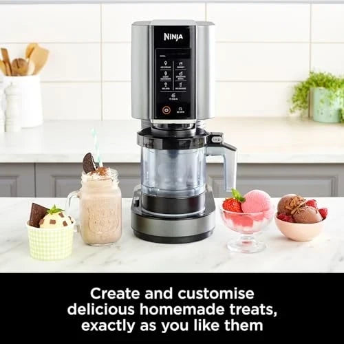 Ninja CREAMi Ice Cream Maker & Frozen Dessert Maker with 3 Tubs, 7 Programs, Makes Ice Cream, Gelato, Sorbet, Smoothie Bowl, Milkshakes and more, Black/Silver, Makes 1.4L of Ice Cream, NC300UK